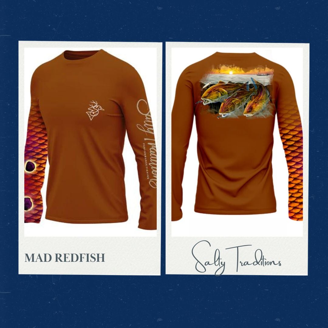 Fishing shirts salty traditions mad redfish fishing store