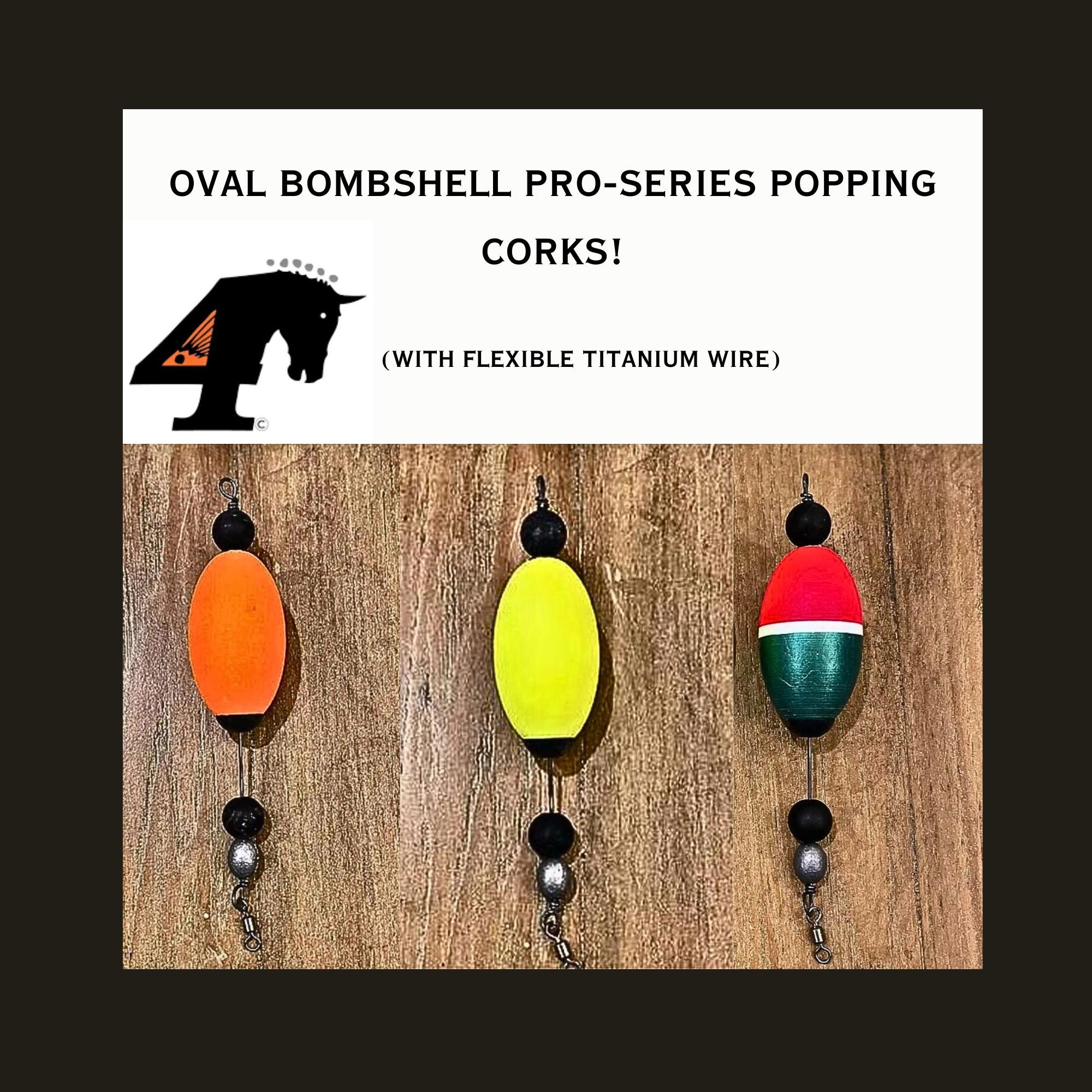 4 Horsemen Tackle, Oval Bombshell Pro Series Popping Cork, Titanium
